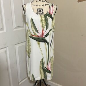 Ann Taylor White Tropical Leaf Print Sleeveless Sheath Dress size 4 Career Party